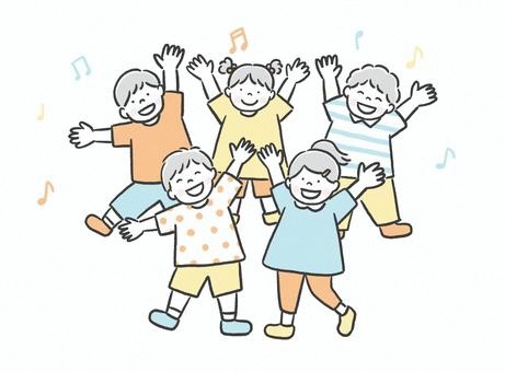 手を広げる5人の子供