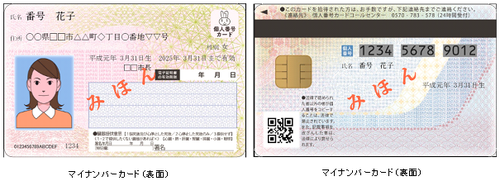 マイナンバーカード、表面・裏面の見本画像