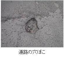 補修が必要な道路の穴ぼこの写真