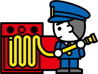 消防ホースをのバス消防士のイラスト