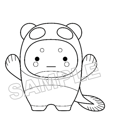 うなぽんNo.53両手上げ（線画）サンプル画像