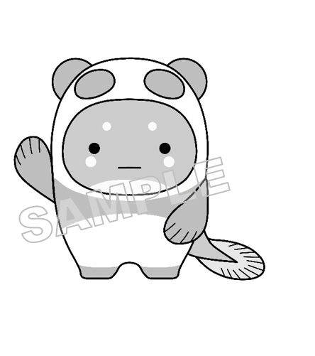 うなぽんNo.63右手上げ（グレースケール）サンプル画像