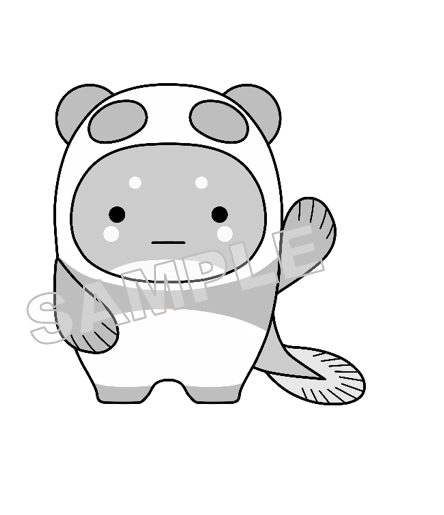 うなぽんNo.64左手上げ（グレースケール）サンプル画像