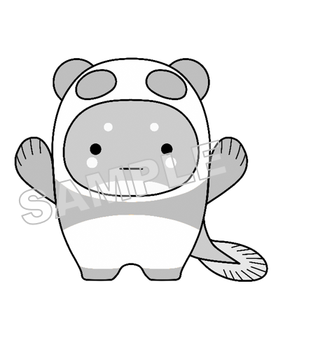 うなぽんNo.65両手上げ（グレースケール）サンプル画像