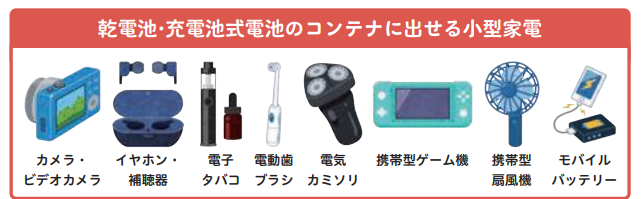 充電式の小型家電（電池が取りはずせないもの）の品目