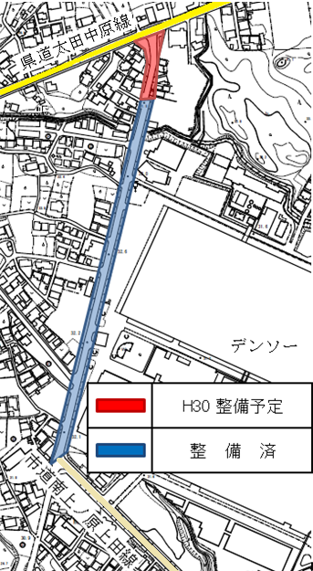 新所原駅嵩山線の整備済と平成30年整備予定の場所を示した図面